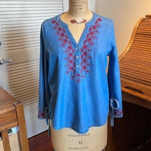 Hayes denim feel tunic with red embroidery
